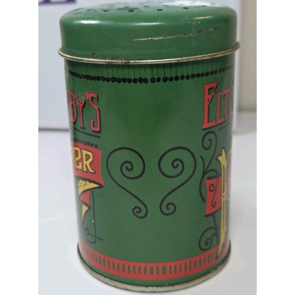 Vintage Elton Kirby's Tin Pepper Shaker Green With Handle - Picture 3 of 9